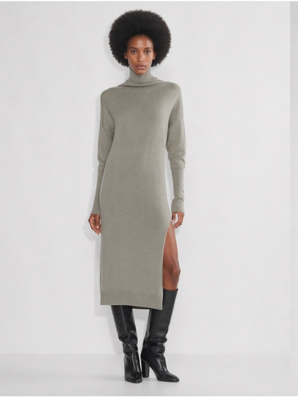 Aritzia Wilfred Sweater Dress Cyprie Turtleneck Merino Wool Green Size Small